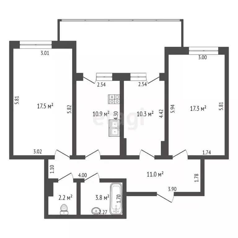 3-к кв. Хабаровский край, Хабаровск ул. Сысоева, 4 (73.2 м) - Фото 2