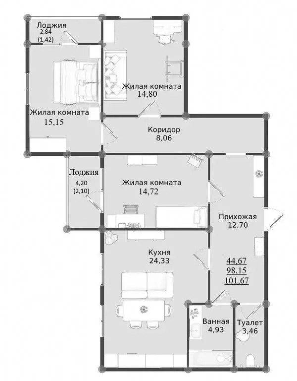 3-комнатная квартира: Керчь, ЖК Образцово, 7 (101.67 м) - Фото 1