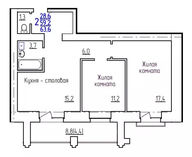2-к кв. Амурская область, Благовещенск ул. Горького, 205 (63.5 м) - Фото 0