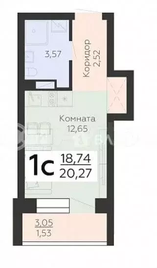 Квартира-студия, 20,3 м, 4/23 эт. - Фото 1