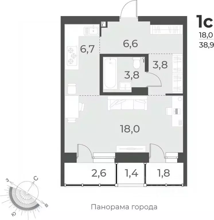 1-к кв. Новосибирская область, Новосибирск ул. Аэропорт, 49/1 (38.9 м) - Фото 0