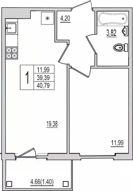 1-к кв. Псковская область, Псков Рижский просп., 94Г (40.79 м) - Фото 1