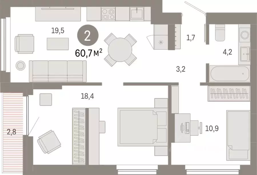 2-к кв. Новосибирская область, Новосибирск Лебедевский кв-л, 1/4 (60.7 ... - Фото 2