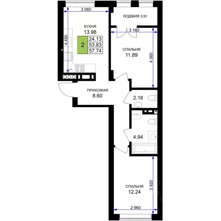 2-к кв. Калининградская область, Гурьевск Включи жилой комплекс (55.79 ... - Фото 1
