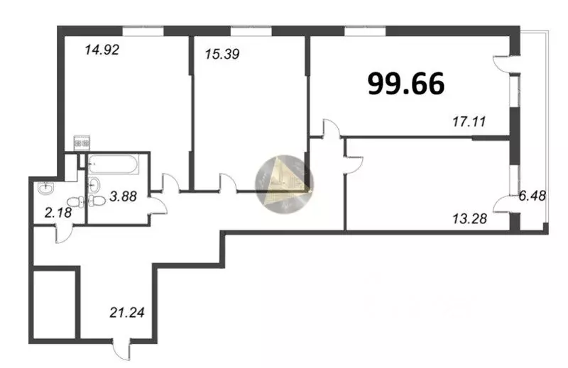 3-к кв. Санкт-Петербург ул. Чирикова, 5 (99.66 м) - Фото 2