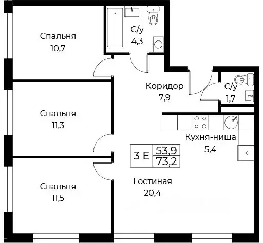 3-к кв. Москва ул. Наметкина, 10Д (73.2 м) - Фото 1