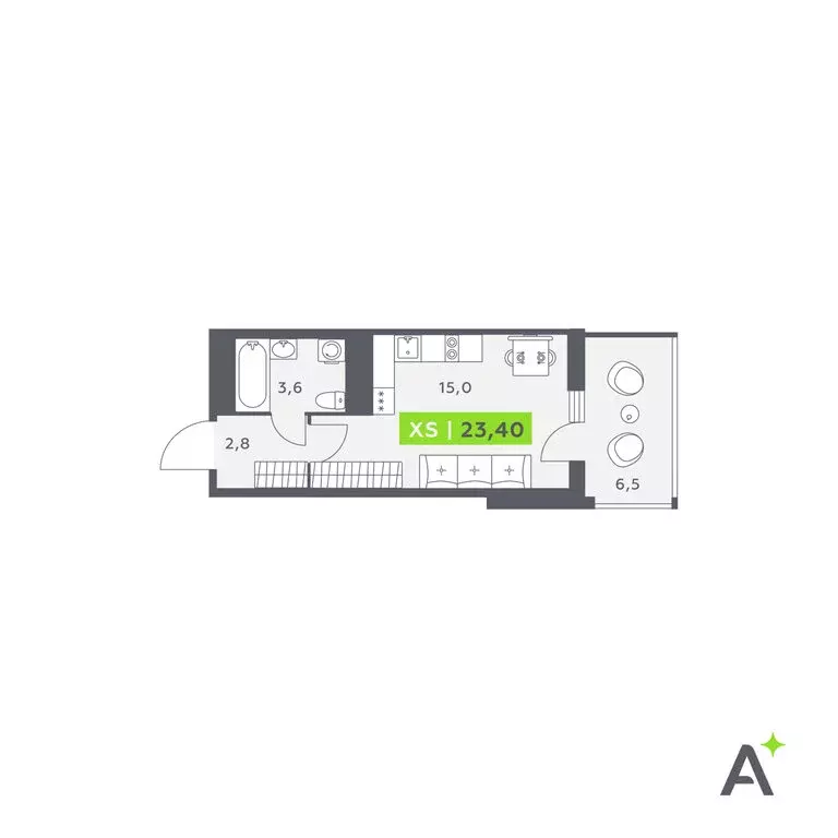 Квартира-студия: Кудрово, Солнечная улица, 10к1 (23.4 м) - Фото 1