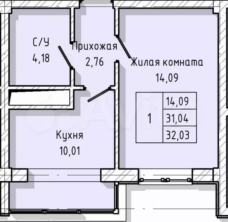 1-к. квартира, 32 м, 3/8 эт. - Фото 1