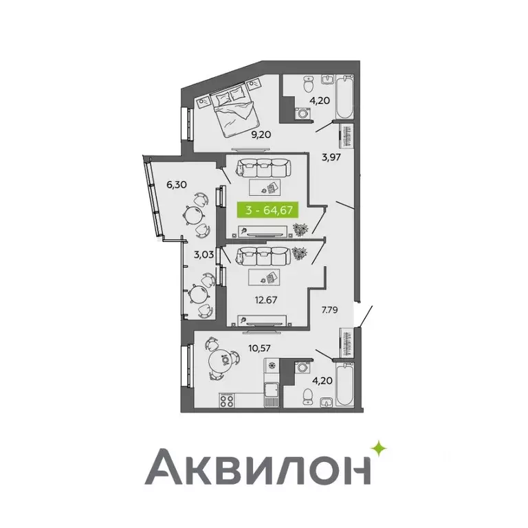 3-к кв. Архангельская область, Архангельск ул. Прокопия Галушина, 20 ... - Фото 1