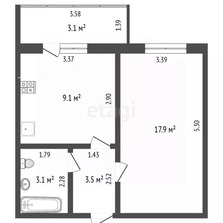 1-к кв. Башкортостан, Стерлитамак просп. Октября, 42 (32.8 м) - Фото 2