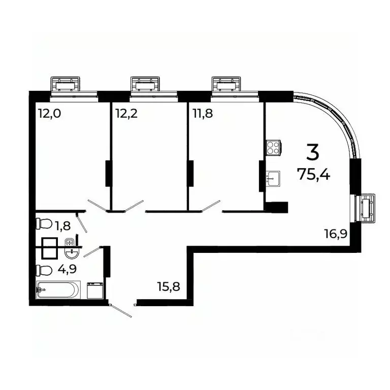 3-к кв. Нижегородская область, Нижний Новгород ул. Коперника, 15 (75.4 ... - Фото 0