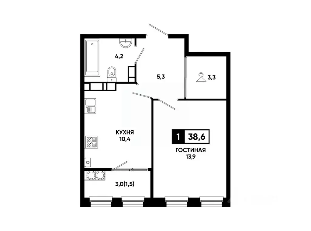 1-к кв. Ставропольский край, Ставрополь ул. Доваторцев, 179В (38.6 м) - Фото 1