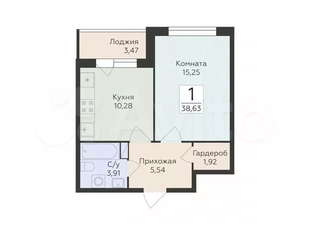 1-к. квартира, 38,6 м, 7/14 эт. - Фото 0