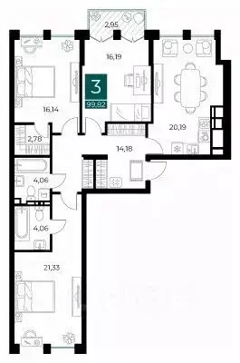 3-к кв. Рязанская область, Рязань Арт Кварталы жилой комплекс (99.82 ... - Фото 0