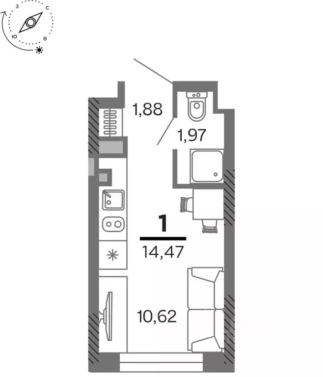 1-к кв. Рязанская область, Рязань Олимпийский городок мкр, 10 (14.47 ... - Фото 1