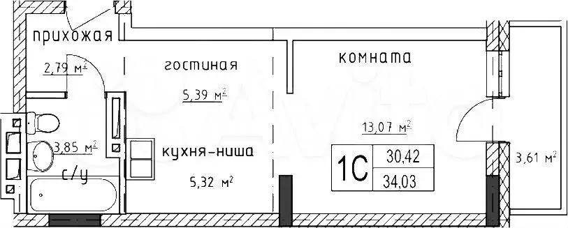 2-к. квартира, 34 м, 7/17 эт. - Фото 0