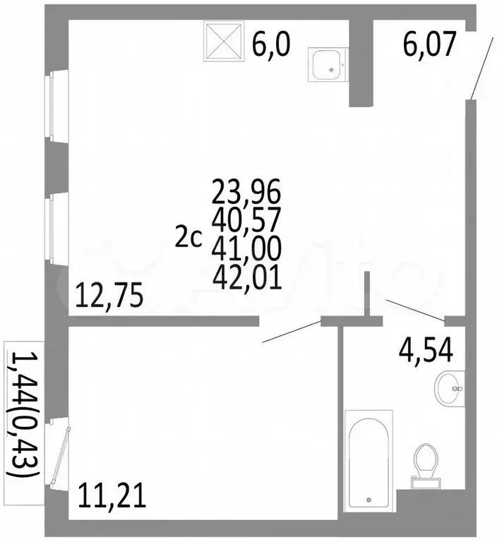 2-к. квартира, 41 м, 6/10 эт. - Фото 0
