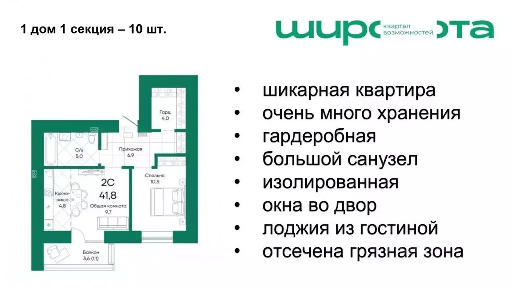 2-к кв. Алтайский край, Барнаул Широта жилой комплекс (41.8 м) - Фото 0