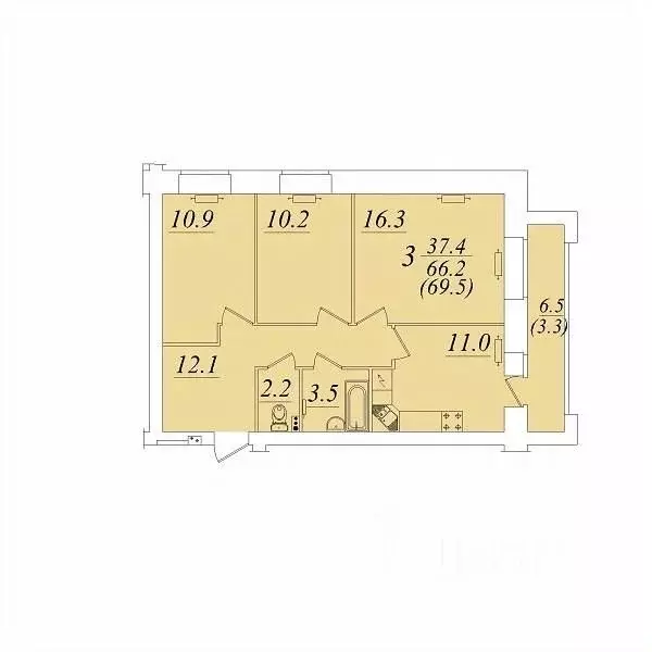 3-к кв. Вологодская область, Вологда  (69.5 м) - Фото 1