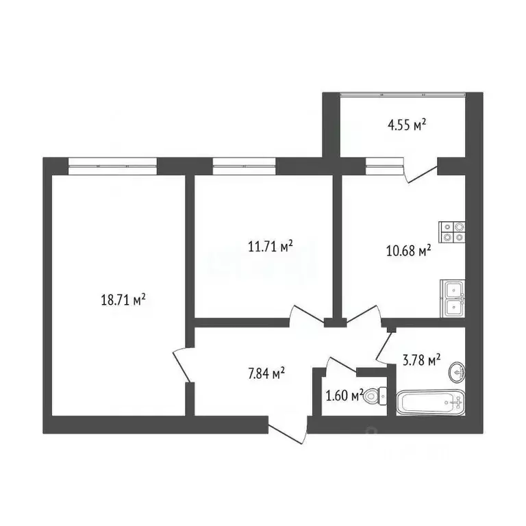 2-к кв. Башкортостан, Стерлитамак ул. Строителей, 28 (54.0 м) - Фото 2