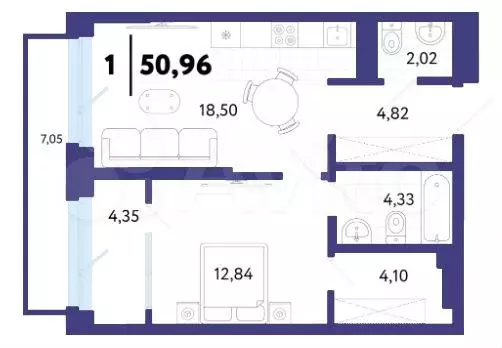 1-к. квартира, 51 м, 3/10 эт. - Фото 1