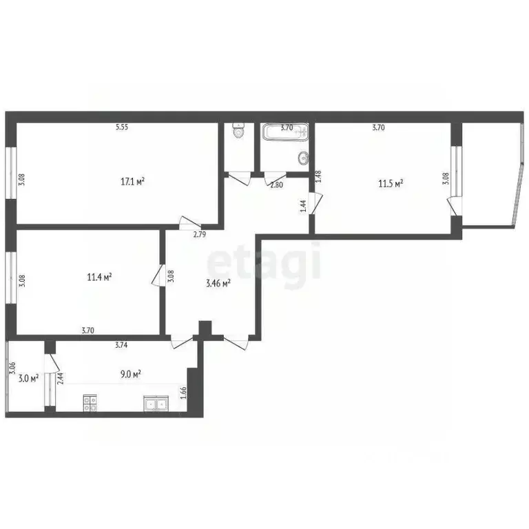 3-к кв. Костромская область, Красное-на-Волге пгт, Восточный мкр 11 ... - Фото 2