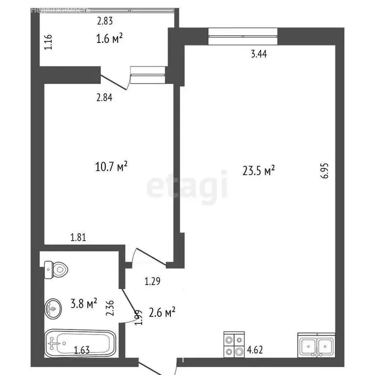 1-комнатная квартира: Батайск, Комсомольская улица, 133к4 (40.6 м) - Фото 0