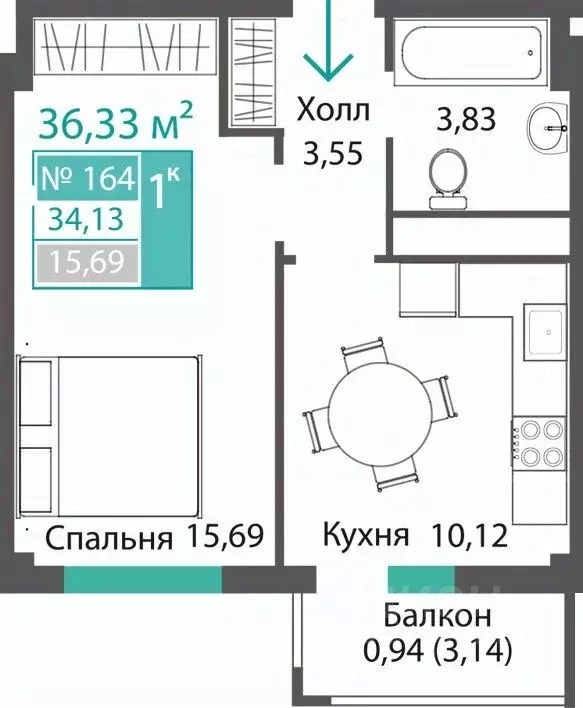 1-к кв. Крым, Симферопольский район, с. Мирное ПроПолис жилой комплекс ... - Фото 1