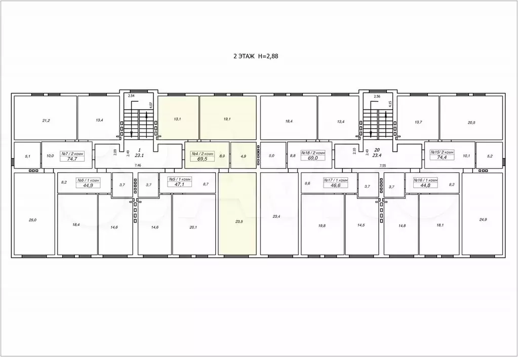 2-к. квартира, 69,5 м, 2/3 эт. - Фото 1