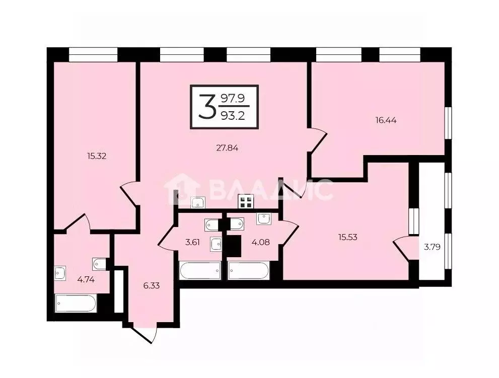 3-к кв. Санкт-Петербург Заставская ул., 30 (97.9 м) - Фото 2
