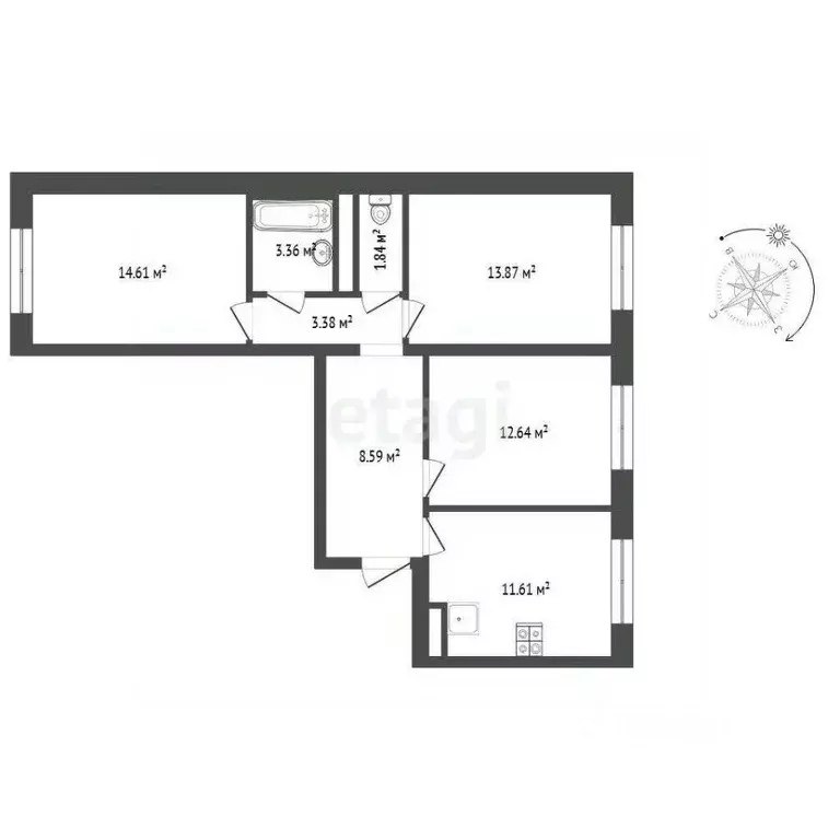 3-к кв. Тюменская область, Тюменский муниципальный округ, с. Горьковка ... - Фото 2