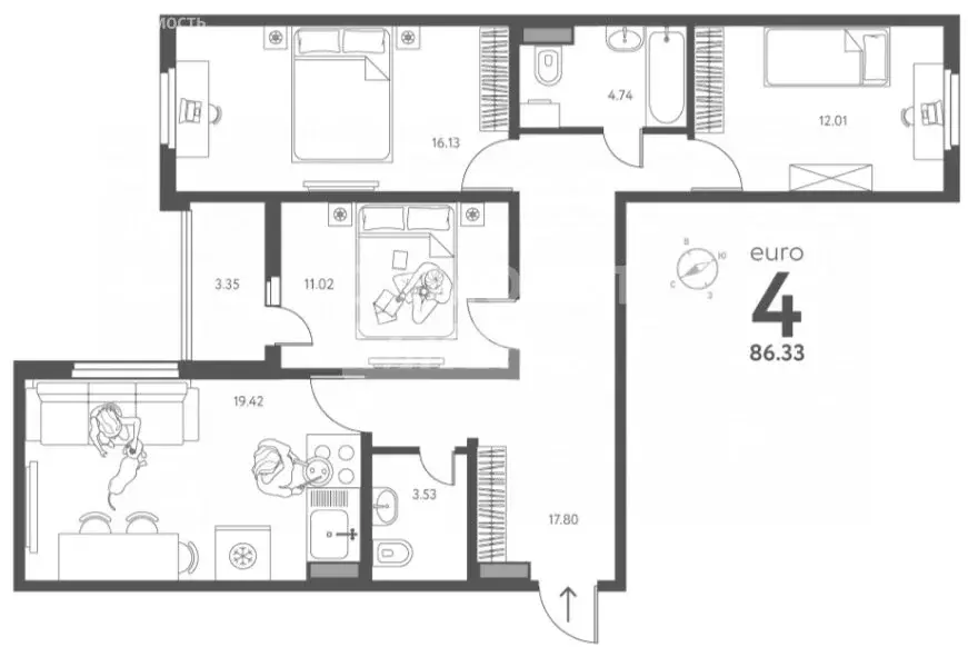 4-комнатная квартира: Липецк, улица Перова, 2Д (86.33 м) - Фото 1