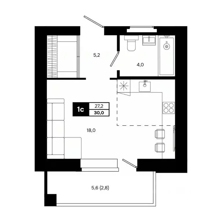 Студия Новосибирская область, Кольцово рп ул. Благовещенская, 2 (30.0 ... - Фото 1