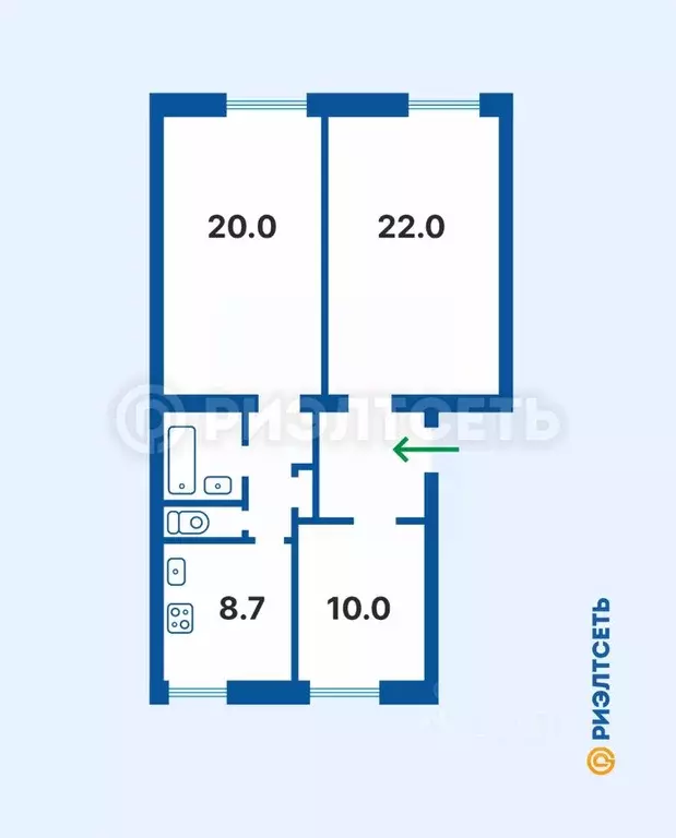 3-к кв. Мурманская область, Мурманск ул. Сафонова, 20/2 (72.8 м) - Фото 1