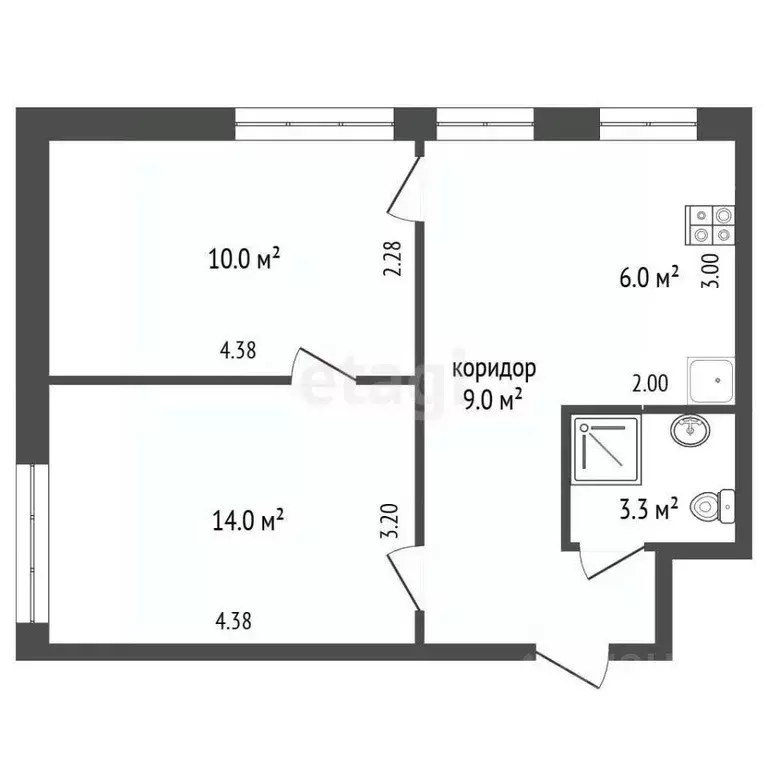 2-к кв. Московская область, Реутов Новогиреевская ул., 9 (42.3 м) - Фото 1