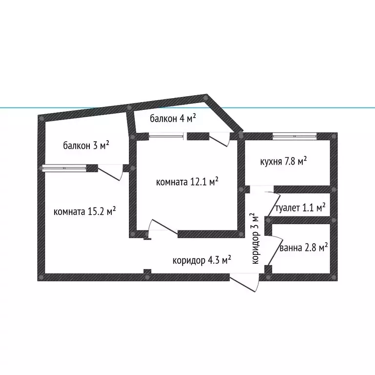 2-комнатная квартира: Новороссийск, улица Куникова, 44 (50 м) - Фото 1