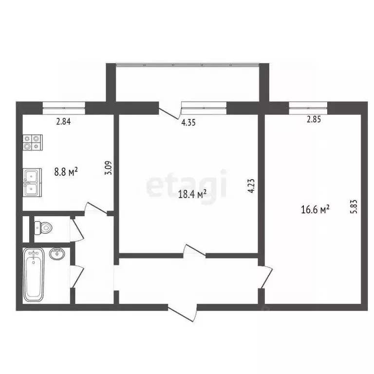 2-к кв. Челябинская область, Челябинск Двинская ул., 19 (57.2 м) - Фото 2