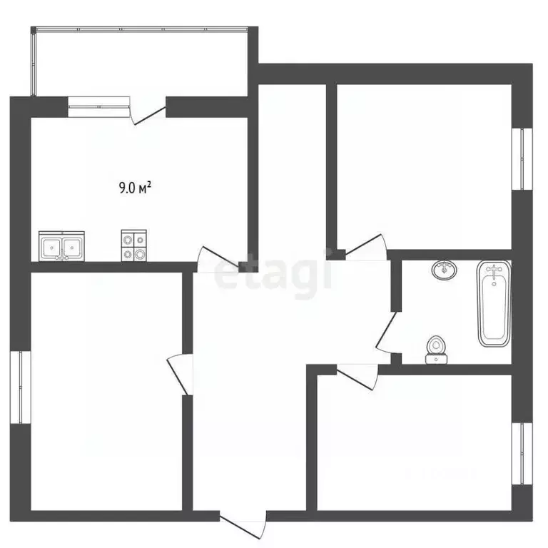 3-к кв. Крым, Евпатория ул. Интернациональная, 119 (52.4 м) - Фото 2