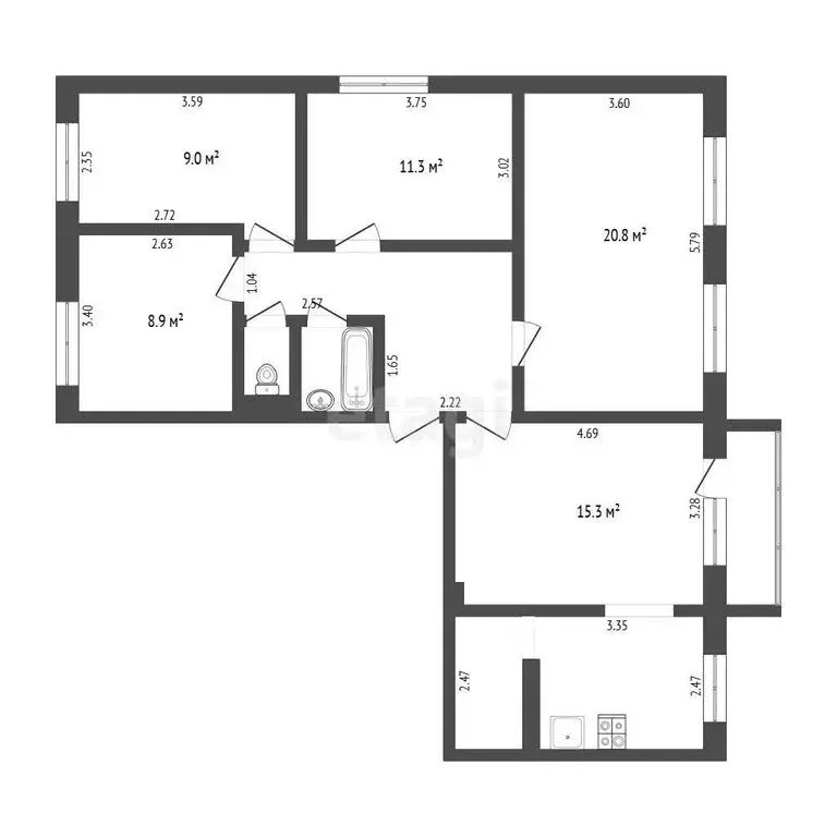 4-комнатная квартира: Тюмень, улица Пермякова, 41 (87.8 м) - Фото 1