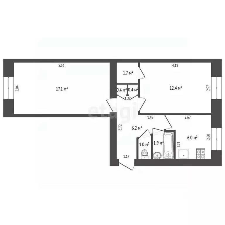 2-к кв. Забайкальский край, Чита ул. Ползунова, 25 (47.1 м) - Фото 2
