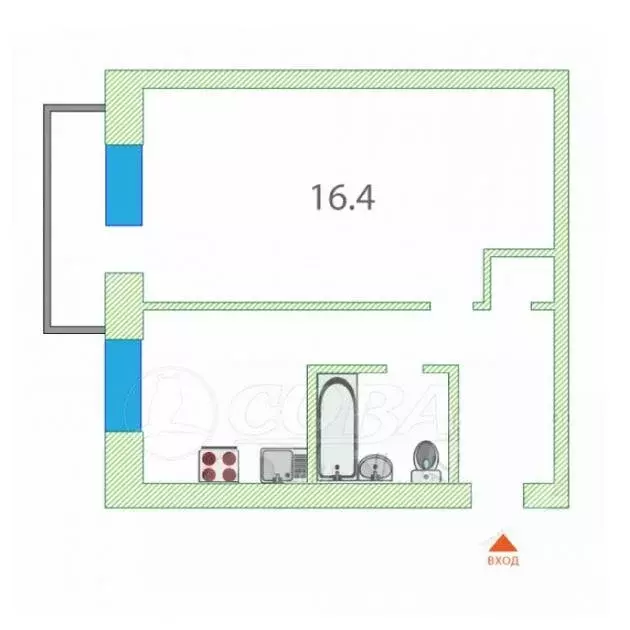 1-комнатная квартира: Тюмень, улица Белинского, 6А (29.7 м) - Фото 2
