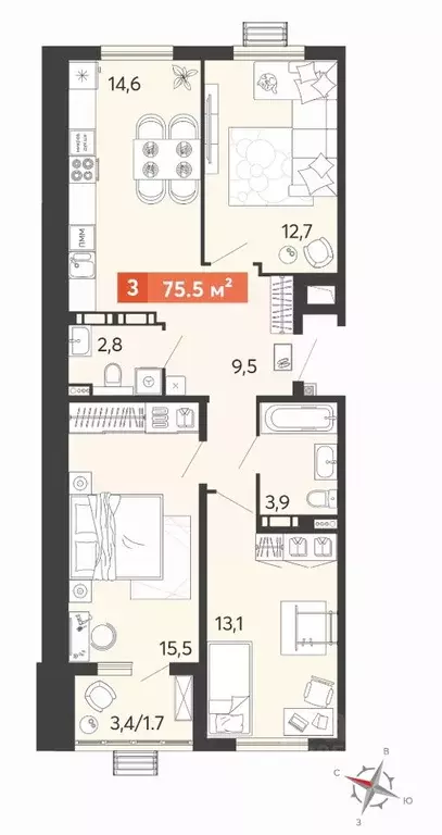 3-к кв. Пензенская область, Нижнеломовский район, с. Кривошеевка  ... - Фото 1