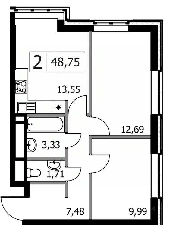 2-к кв. Москва Городские Истории жилой комплекс, к1 (48.75 м) - Фото 0