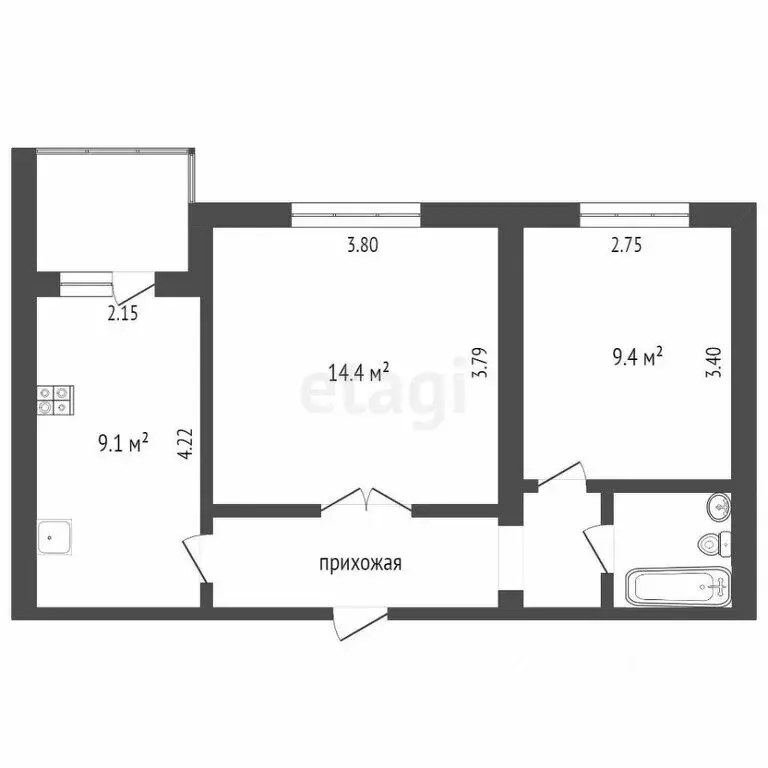 2-комнатная квартира: Тюмень, Холодильная улица, 134 (43.2 м) - Фото 1