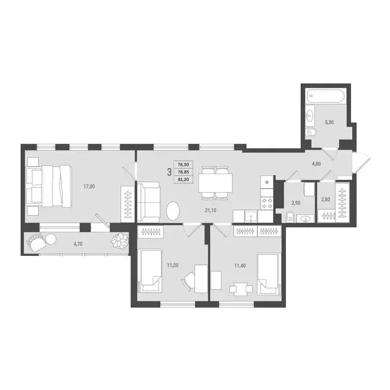 3-комнатная квартира: Нижний Новгород, улица Федосеенко, 2Д (78.85 м) - Фото 1