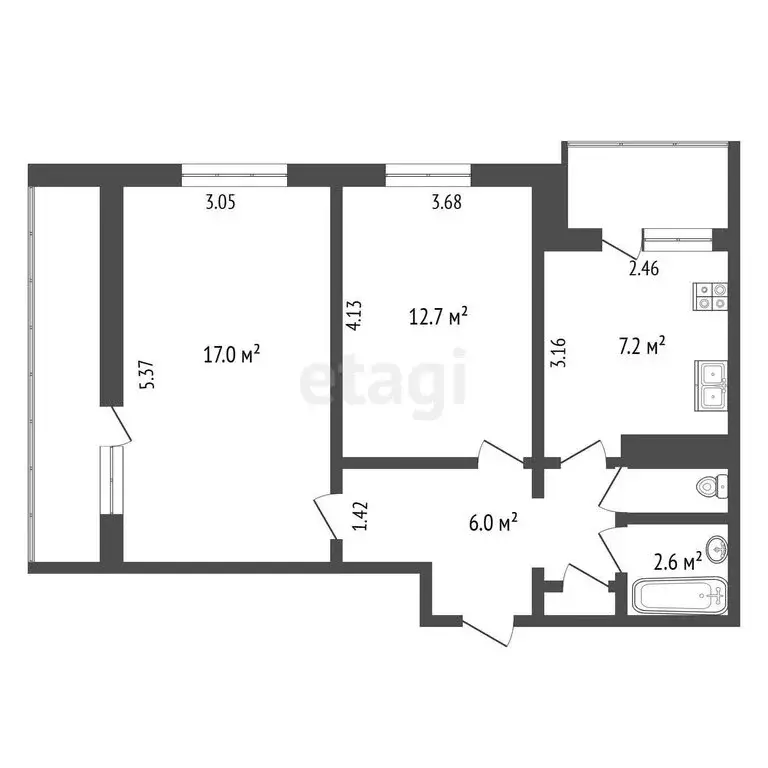 2-комнатная квартира: Кемерово, Московский проспект, 5 (48.4 м) - Фото 0
