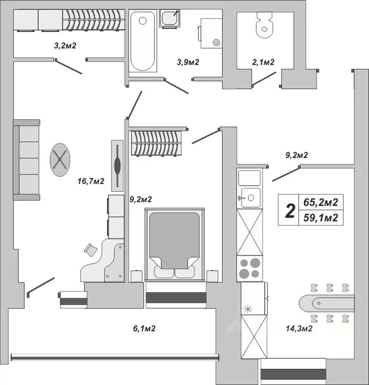 2-к кв. Тамбовская область, Тамбов ул. Чичерина, 7/1к3 (65.2 м) - Фото 0