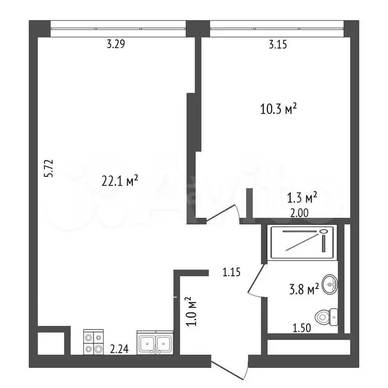 1-к. квартира, 40 м, 4/10 эт. - Фото 0
