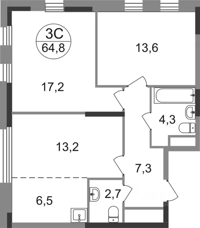 3-к кв. Москва Переделкино Ближнее мкр, 13-й кв-л,  (64.8 м) - Фото 0