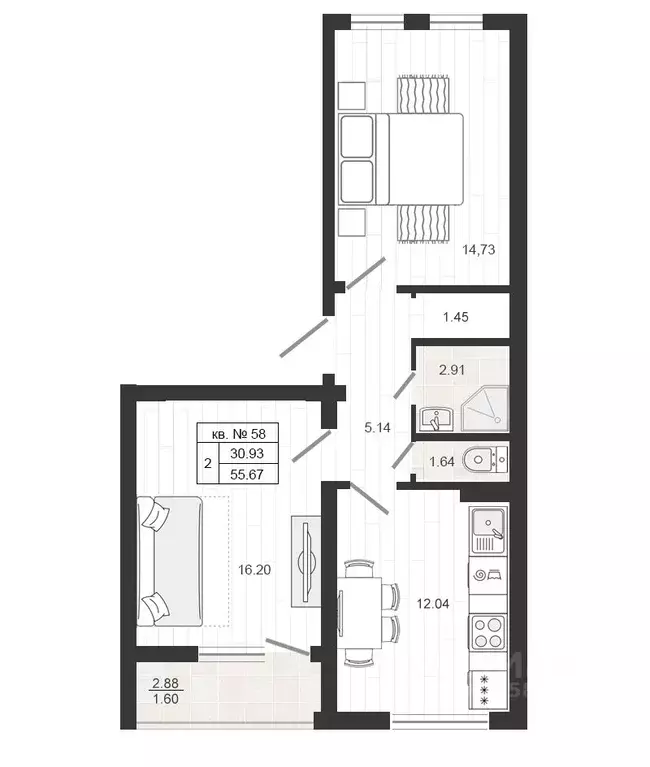 2-к кв. Ленинградская область, Гатчинский муниципальный округ, д. ... - Фото 1